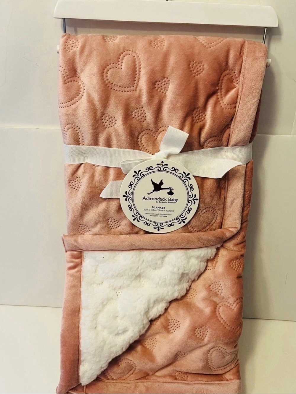 Adirondack Baby by Berkshire Pink Embossed Hearts Sherpa Style Baby Blanket